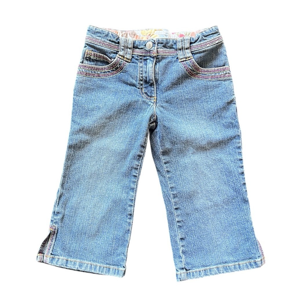 Y2K Gymboree Floral Embroidered Denim Capri Jeans Girls Size 5 - Picture 1 of 10